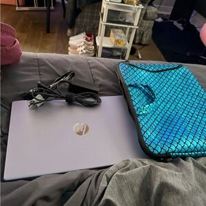HP Light Purple Laptop with Blue Mermaid-Scale Sleeve